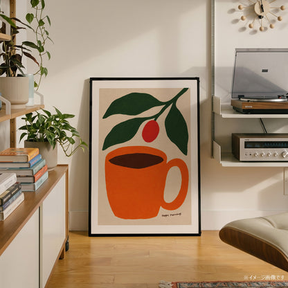 「Happy Mornings」コーヒーカップアートポスター