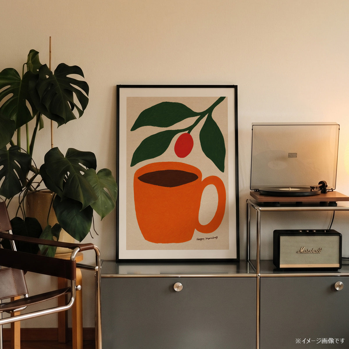「Happy Mornings」コーヒーカップアートポスター