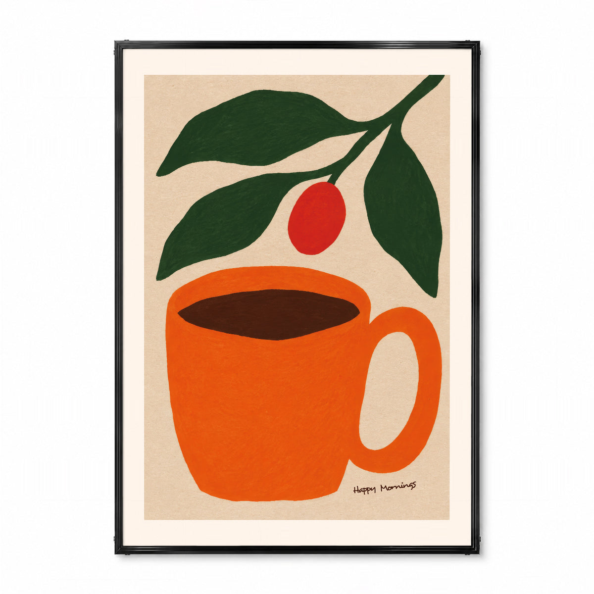 「Happy Mornings」コーヒーカップアートポスター