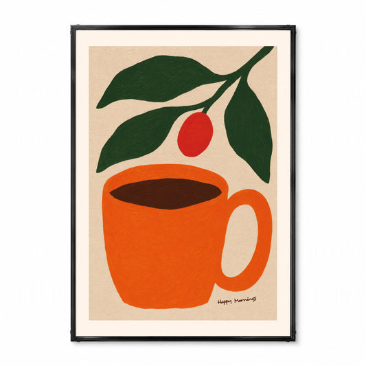 「Happy Mornings」コーヒーカップアートポスター