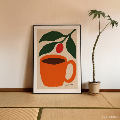 「Happy Mornings」コーヒーカップアートポスター