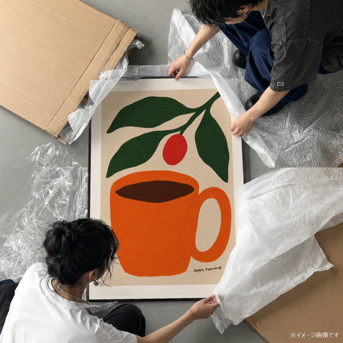 「Happy Mornings」コーヒーカップアートポスター