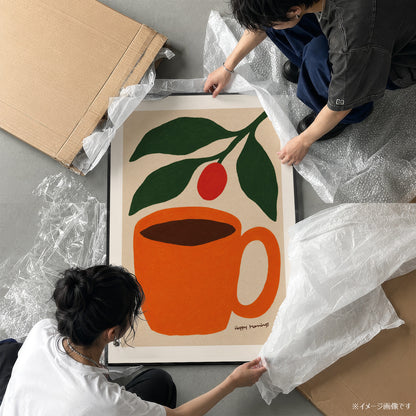 「Happy Mornings」コーヒーカップアートポスター