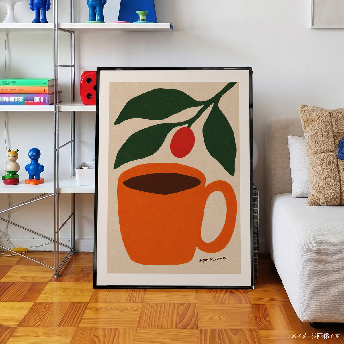 「Happy Mornings」コーヒーカップアートポスター