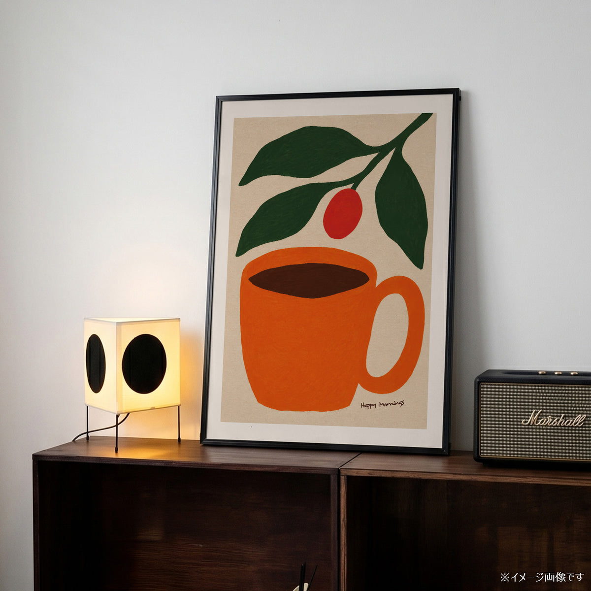 「Happy Mornings」コーヒーカップアートポスター