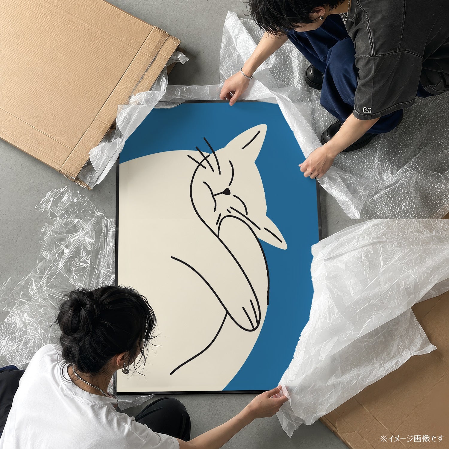 「Chubby White Cat」キャットアートポスター - Ink Jp