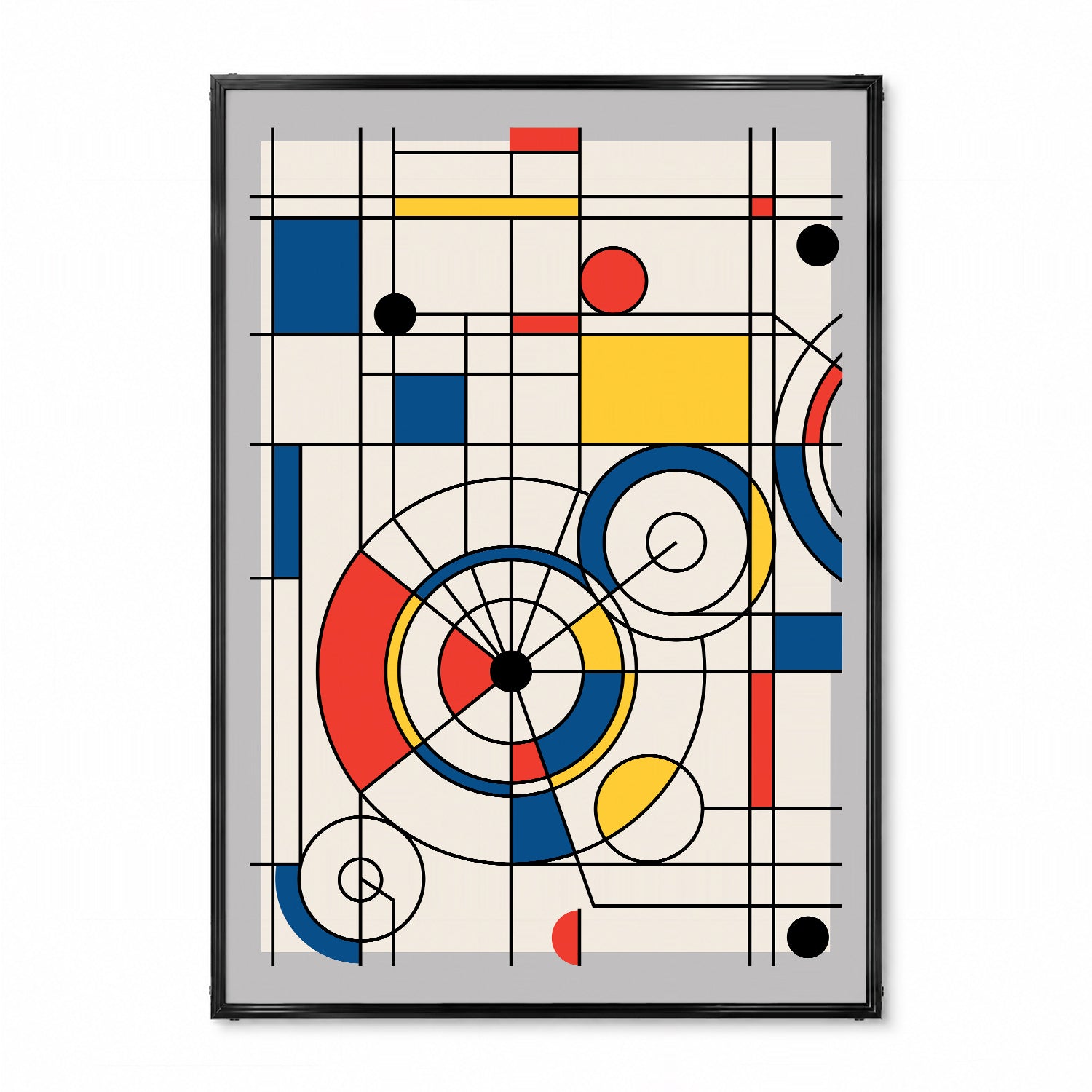 「De Stijl Grid & Spirals」アブストラクトアートポスター - Ink Jp