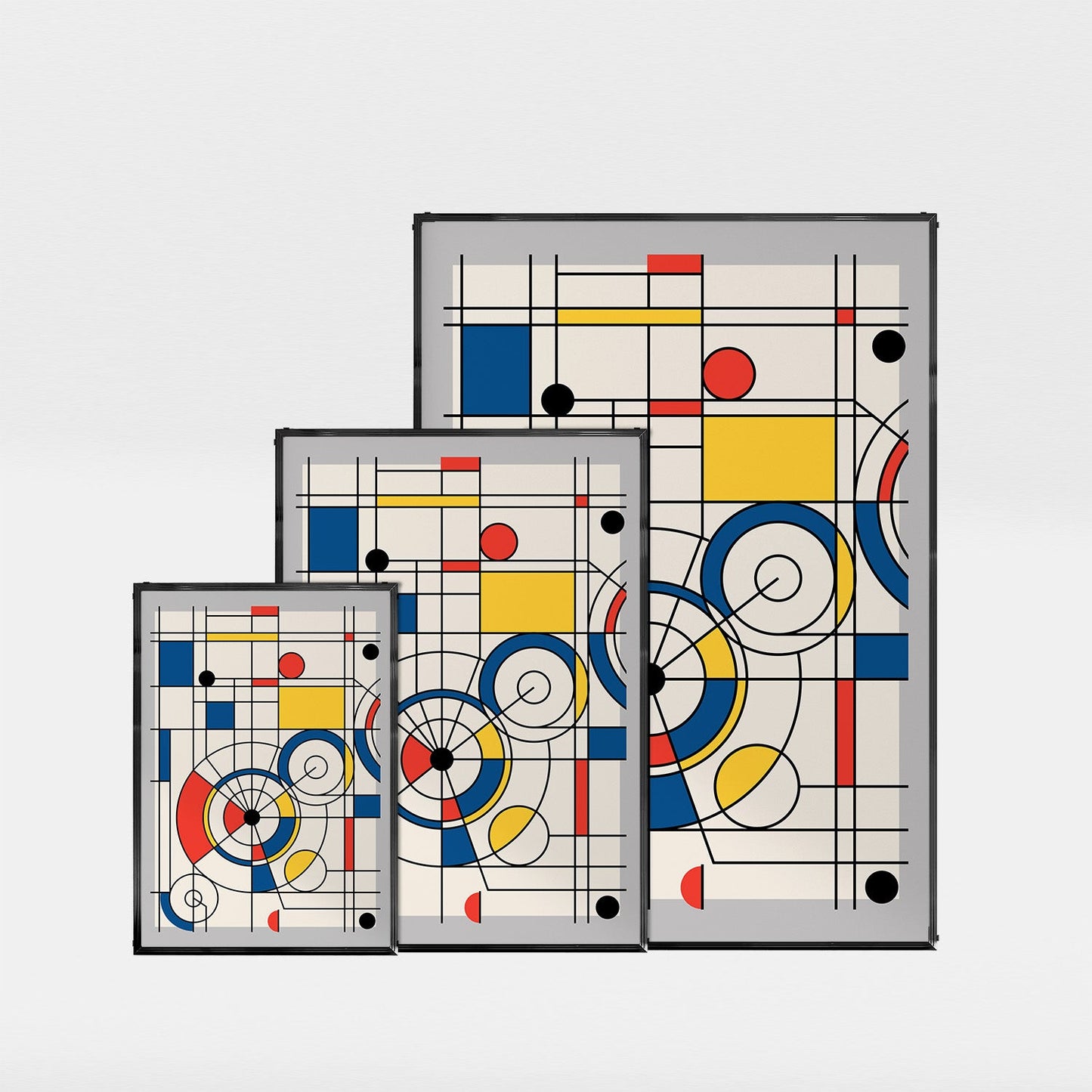「De Stijl Grid & Spirals」アブストラクトアートポスター - Ink Jp