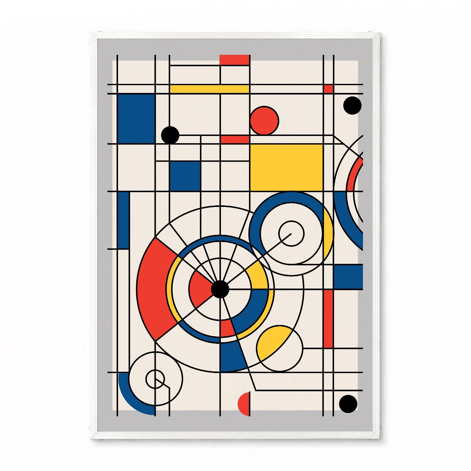 「De Stijl Grid & Spirals」アブストラクトアートポスター - Ink Jp