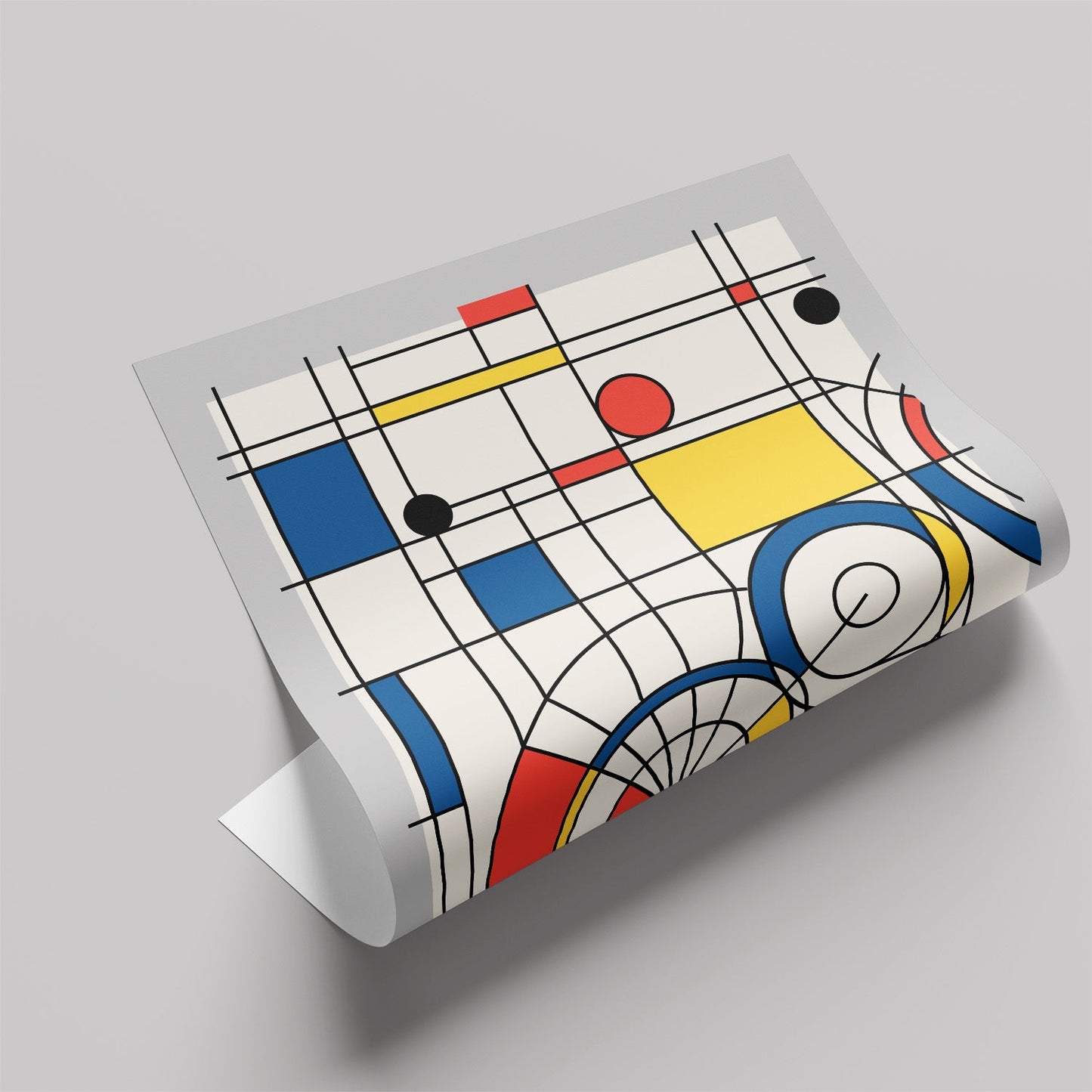 「De Stijl Grid & Spirals」アブストラクトアートポスター - Ink Jp