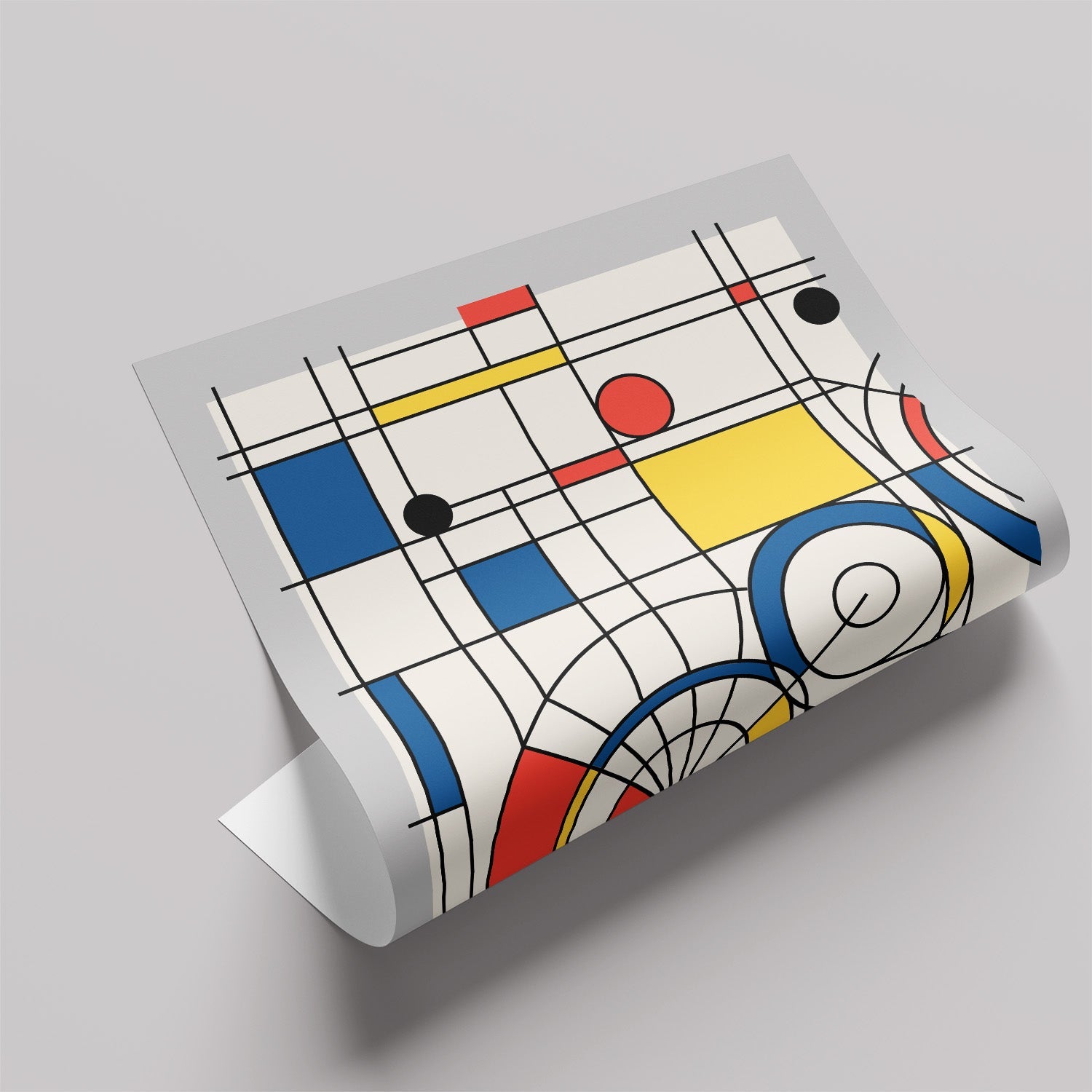 「De Stijl Grid & Spirals」アブストラクトアートポスター - Ink Jp