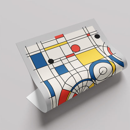 「De Stijl Grid & Spirals」アブストラクトアートポスター - Ink Jp