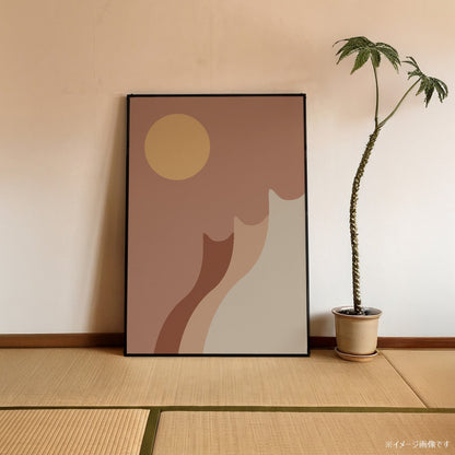 「Desert Cats at Dusk」キャットアートポスター - Ink Jp
