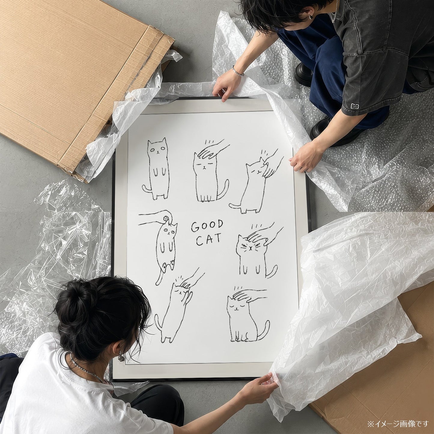 「GOOD CAT」ラインアートポスター - Ink Jp