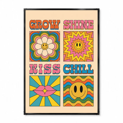 「Grow / Shine / Kiss / Chill」レトログラフィックアートポスター - Ink Jp