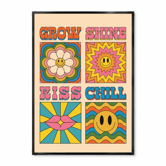 「Grow / Shine / Kiss / Chill」レトログラフィックアートポスター - Ink Jp