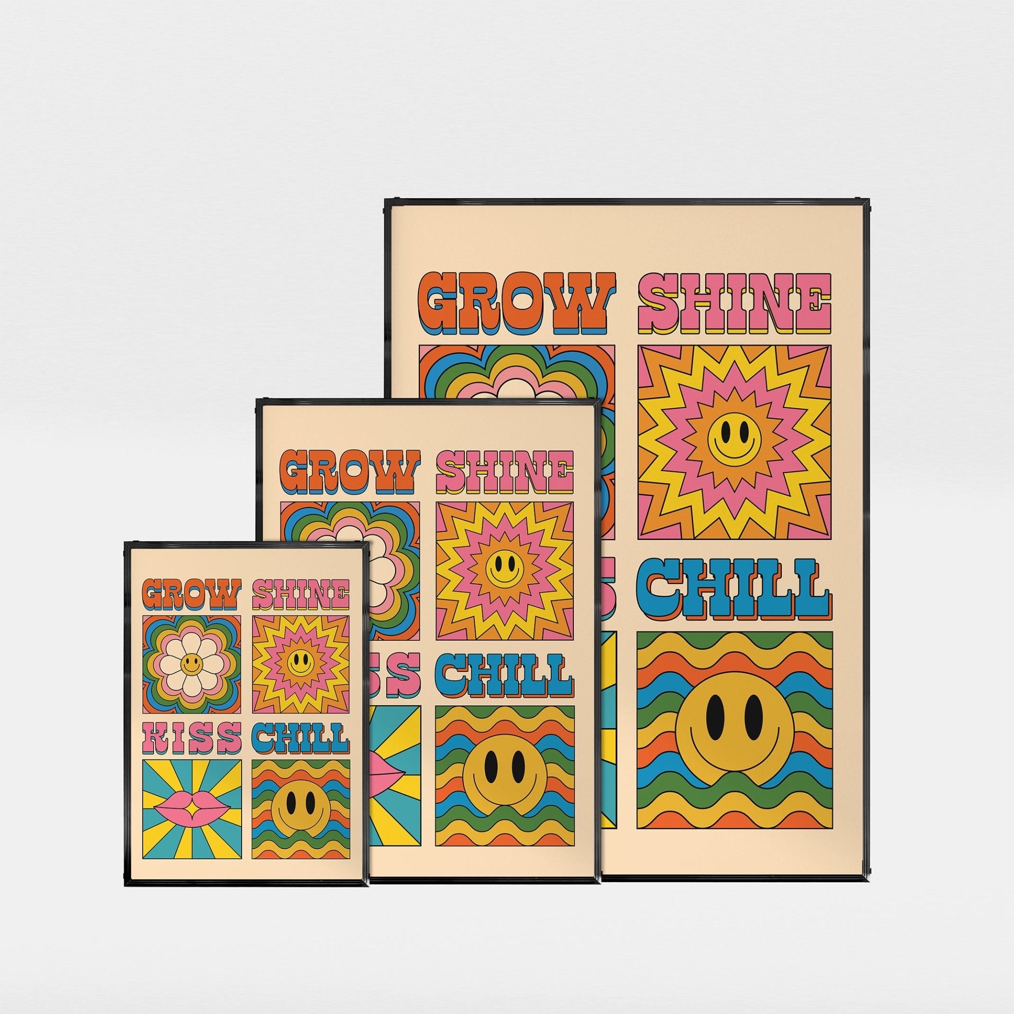 Grow / Shine / Kiss / Chill」レトログラフィックアートポスター – Ink Jp