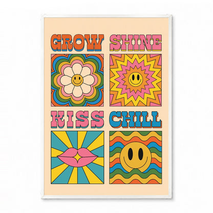 「Grow / Shine / Kiss / Chill」レトログラフィックアートポスター - Ink Jp