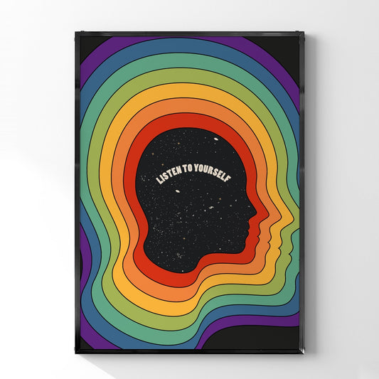 ヴィンテージヒッピースタイルのポスター 「LISTEN TO YOURSELF」 - Ink Jp