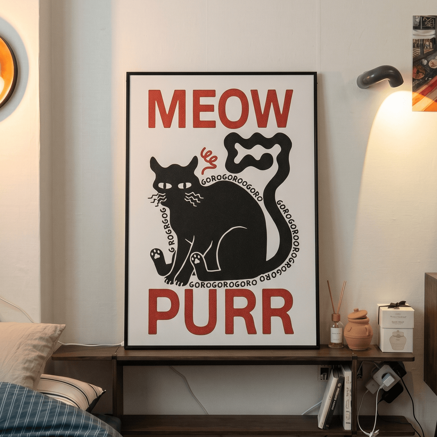 Meow, Purr」グラフィックアート猫ポスター – Ink Jp