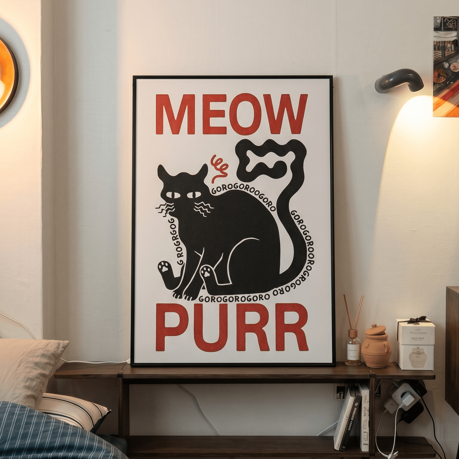 「Meow, Purr」グラフィックアート猫ポスター - Ink Jp