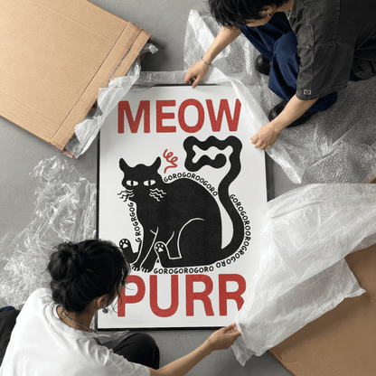 「Meow, Purr」グラフィックアート猫ポスター - Ink Jp