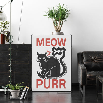 「Meow, Purr」グラフィックアート猫ポスター - Ink Jp