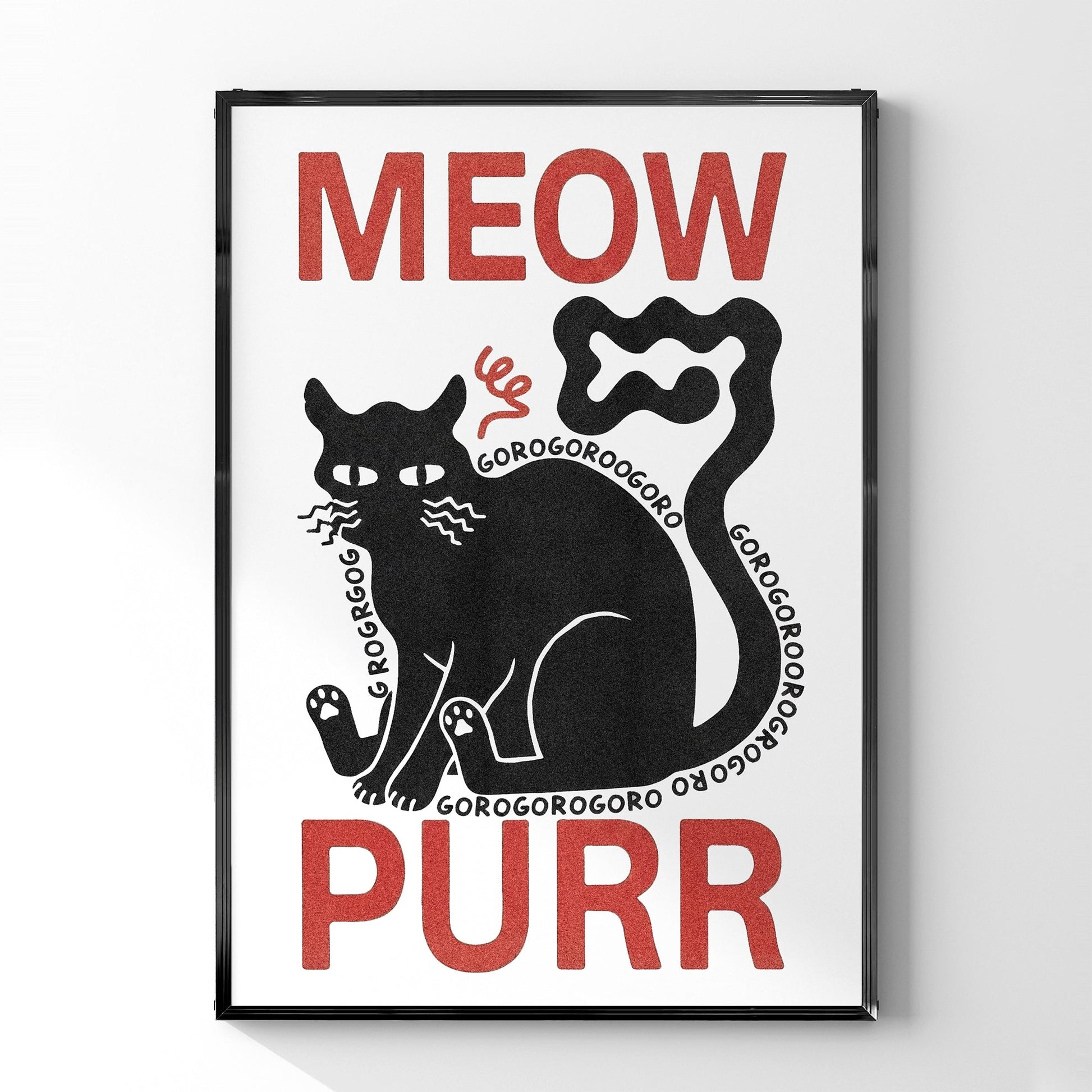 「Meow, Purr」グラフィックアート猫ポスター - Ink Jp