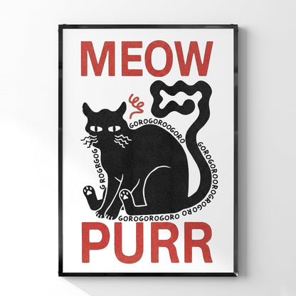 「Meow, Purr」グラフィックアート猫ポスター - Ink Jp