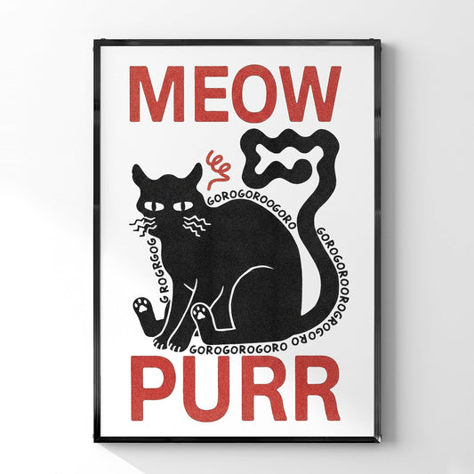 「Meow, Purr」グラフィックアート猫ポスター - Ink Jp