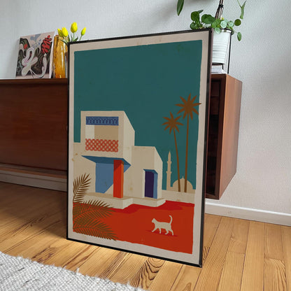 「砂漠の猫」ヴィンテージトラベルアートポスター - Ink Jp