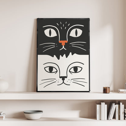 「白と黒の猫」アートポスター - Ink Jp