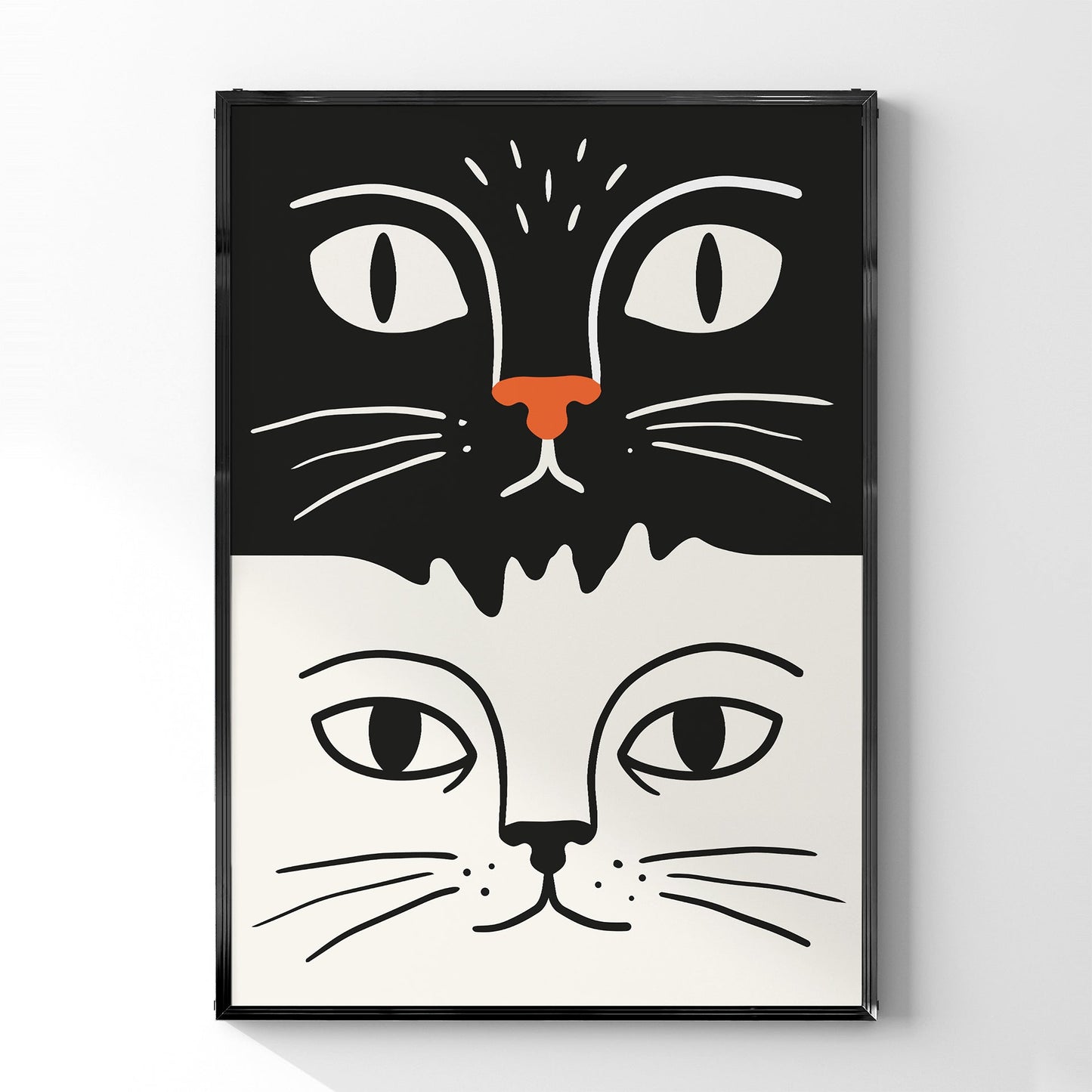 「白と黒の猫」アートポスター - Ink Jp