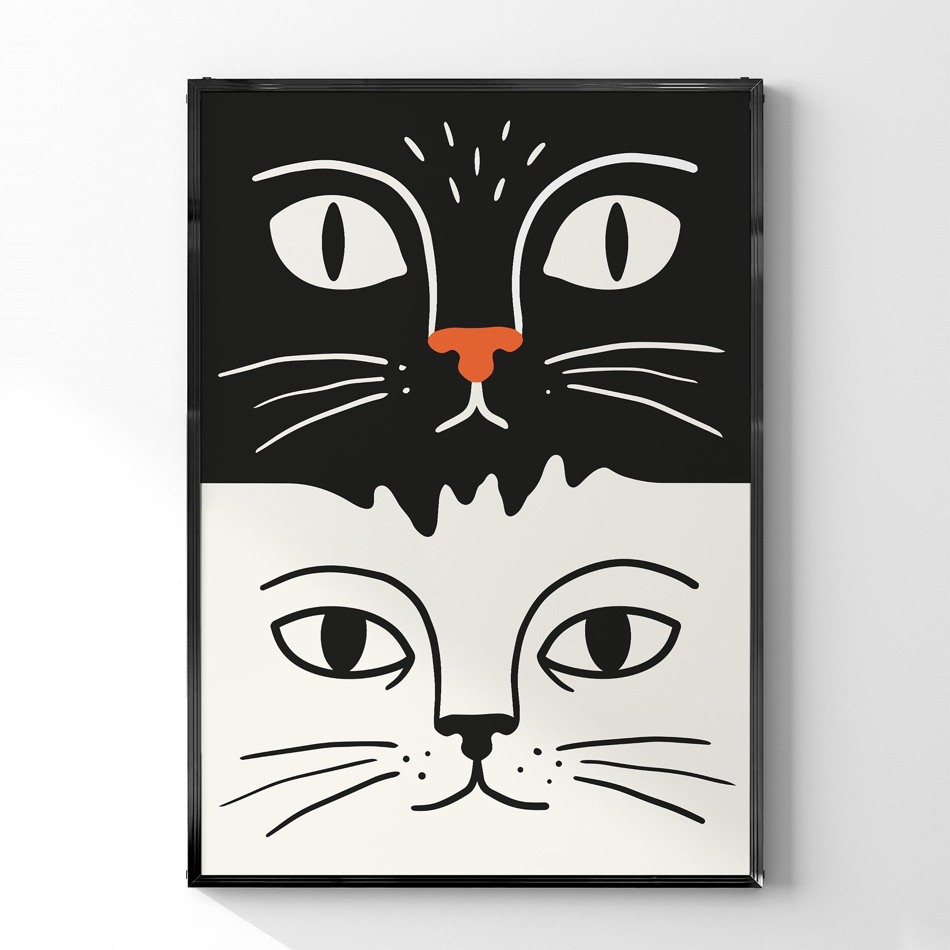 「白と黒の猫」アートポスター - Ink Jp