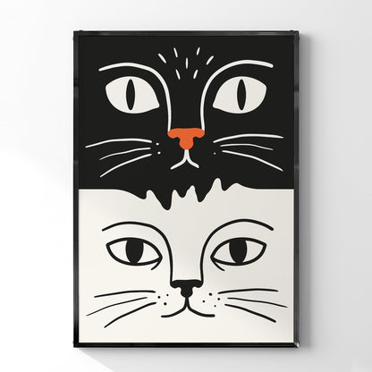 「白と黒の猫」アートポスター - Ink Jp
