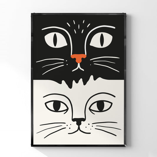 「白と黒の猫」アートポスター - Ink Jp