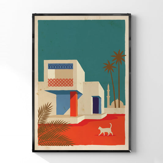 「砂漠の猫」ヴィンテージトラベルアートポスター - Ink Jp
